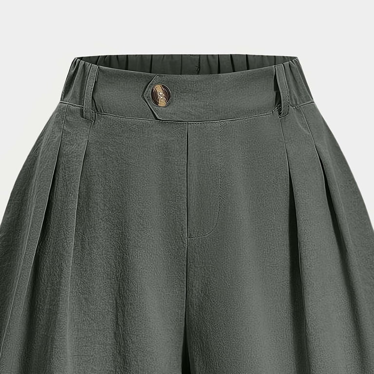 TEAJOPSUU Womens Balloon Shorts Button Waist High Waisted Pleats