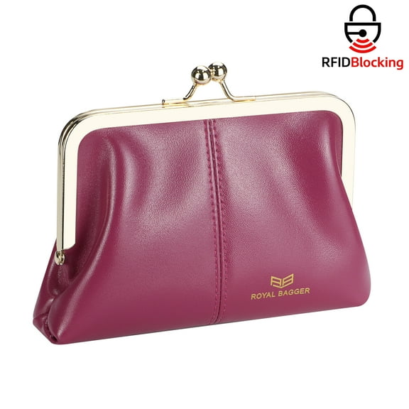 Royal Bagger Fashionable Genuine Leather RFID Blocking Women's Wallet with Kiss Lock, Card Slots and Zipper Coin Pocket 4120