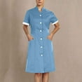 thumbnail image 3 of dazeni 2025 Trendy Button Nurse Dress for Women Solid Button Front Nursing Workwear Short Sleeves Scrub Uniforms for Housekeeping Spa Nurse Working Uniform with Pockets, 3 of 6