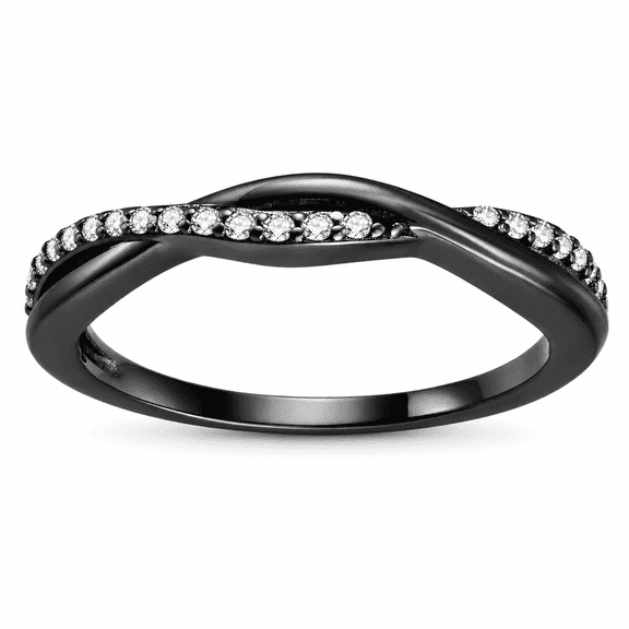 Queena Black Rhodium Plated Sterling Silver Wedding Band Clear Cubic Zirconia Half Eternity Twist Ring Size 12 for Women by Ginger Lyne
