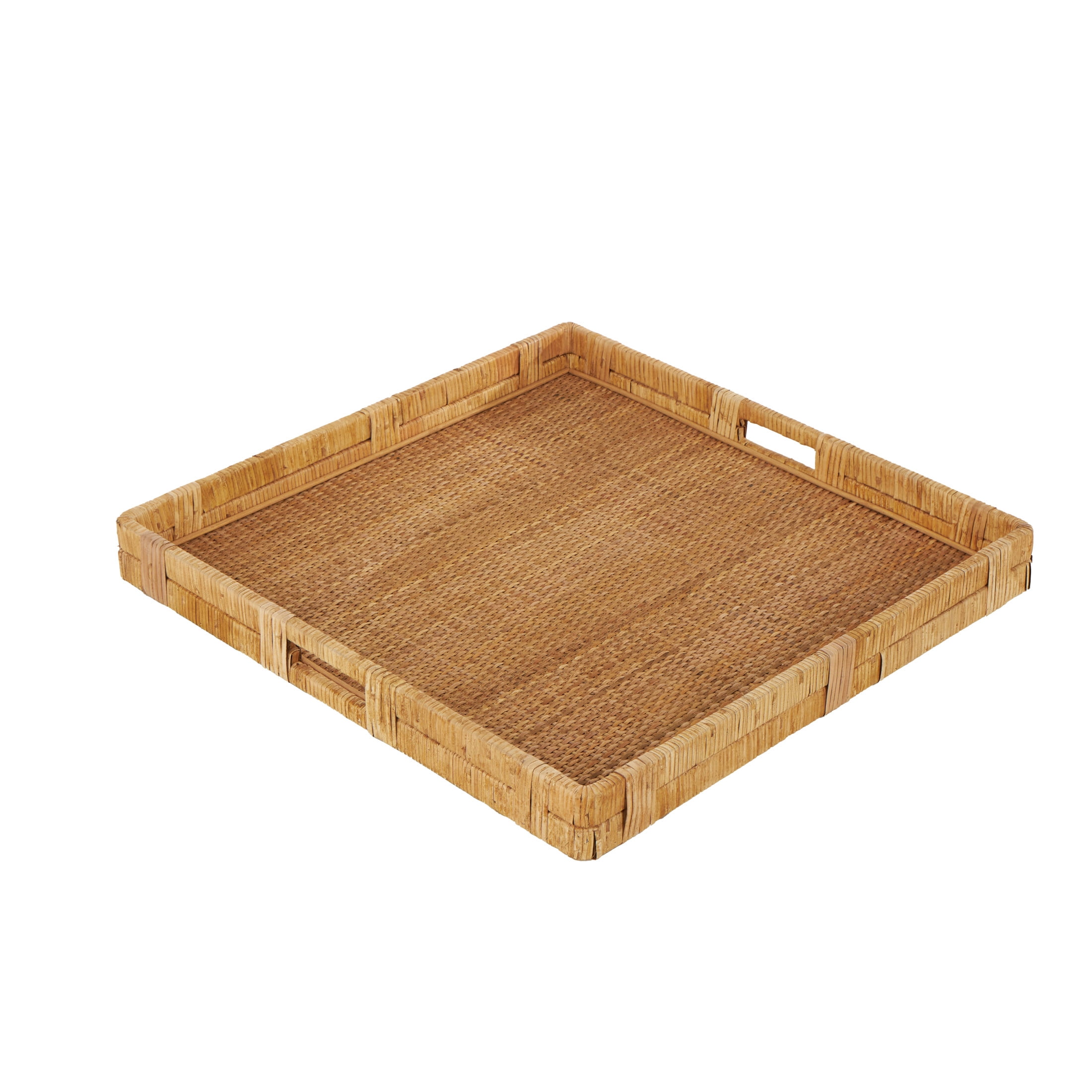 DecMode 23" x 22" Brown Rattan Handmade Woven Tray with Slot Handles, 1-Piece