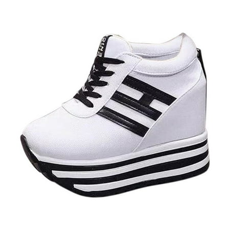 

Takeoutsome Fashion Women s Casual Lace Up Sneaker Canvas High-top Thick Bottom Sport Shoes