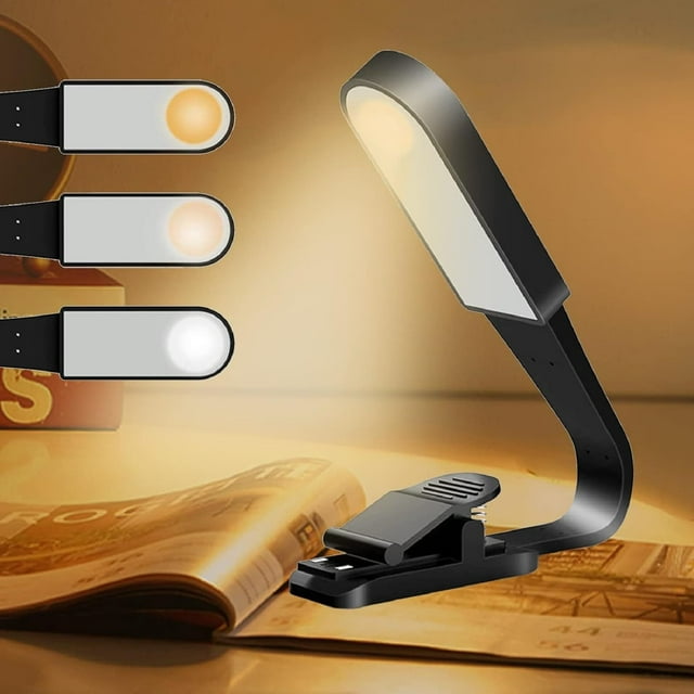 Lámpara de luz de lectura de libros recargable, lámpara de libro LED para leer en la cama, cuidado de los ojos, brillo ajustable