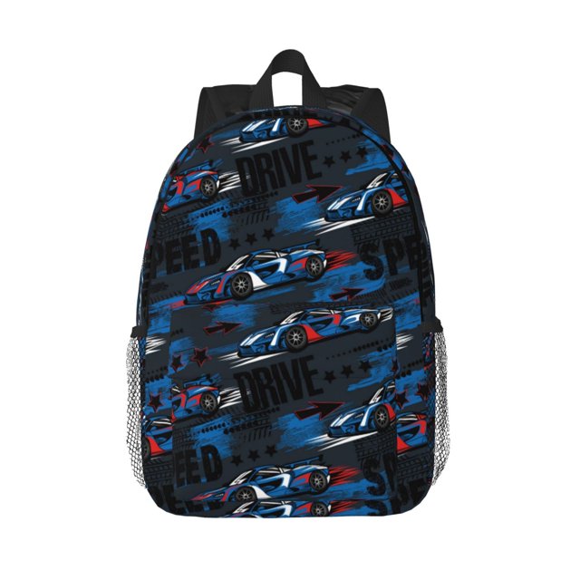 Easygdp Blue Sports Car Mochila Ligera de 15 Pulgadas para Estudiantes, Mochila Cómoda para la Escuela y Viajes, Correas Ajustables