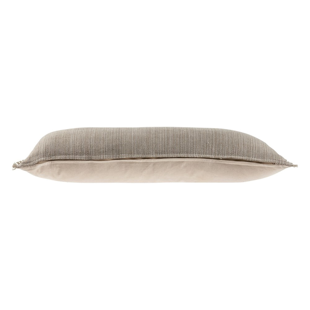 LR Home Bennett 14" x 36" Tan Fringed Linen Blend Adult Decorative Lumbar Throw Pillow Cover