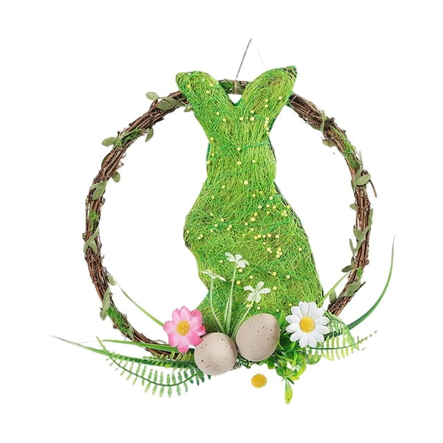 Conejito verde de Pascua, decoración de primavera hecha a mano para la puerta de entrada y el porche. Sesión