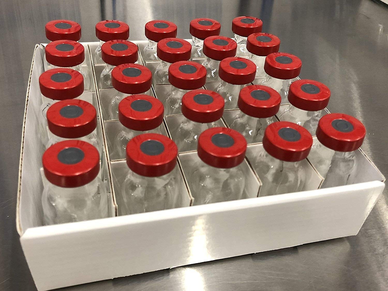 25pk 20ml Serum Clear Glass Vials with Red Aluminum Seals