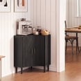 thumbnail image 3 of Jableast Fluted Corner Cabinet, Wood Corner Storage Cabinet with 2-Sliding Doors, Wooden Freestanding Narrow Storage Organizer for Small Space, Living Room, Dining Room, Bathroom, Black, 3 of 10
