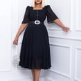 thumbnail image 5 of AURA Plus Size Women 2026 Summer Square Neck Chiffon Splicing Beaded A Line Midi Dress with Belt, 5 of 9