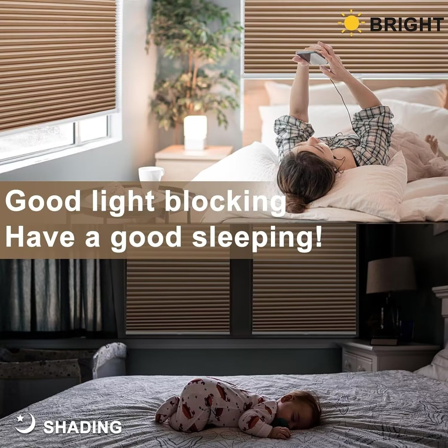 MYshade Cordless Light Brown-28"W*50"H Blackout Cellular Shades 1.5 inch Honeycomb Blinds for Indoor Windows Insulated Noise Reducing Window Shades & Blinds for Home