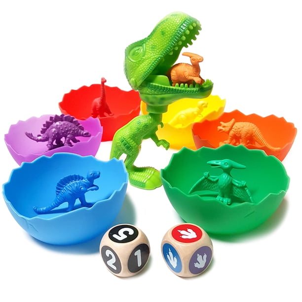 Juego gigante de clasificación y conteo de dinosaurios: juguetes educativos de dinosaurios para niños de 3, 4 y 5 años con 54 manipulativos matemáticos Dino Grabber Juegos para niños pequeños Almacena