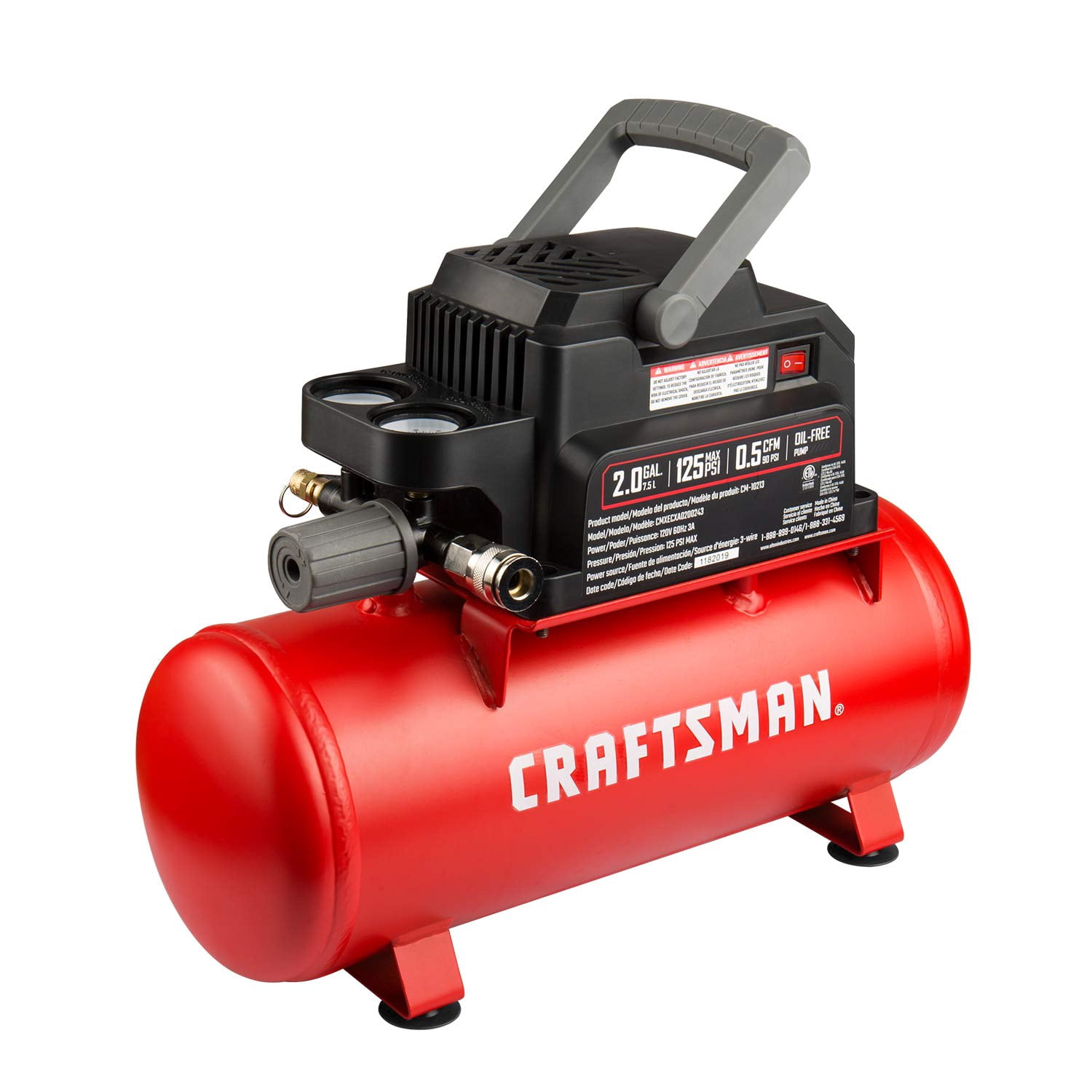 Craftsman 2 gal Horizontal Portable Air Compressor Tank 125 psi 0.3 HP