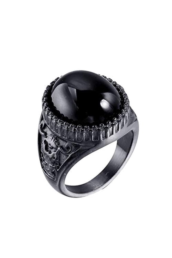 Mens Stainless Steel Dome Ring, Large Face Vintage Statement Ring for Men, Bold Metal Wide Band with Color Center Accent, Sizes 7-12