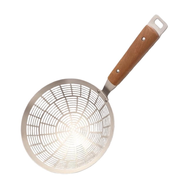 Colador de acero inoxidable con mango de madera para cocina grande