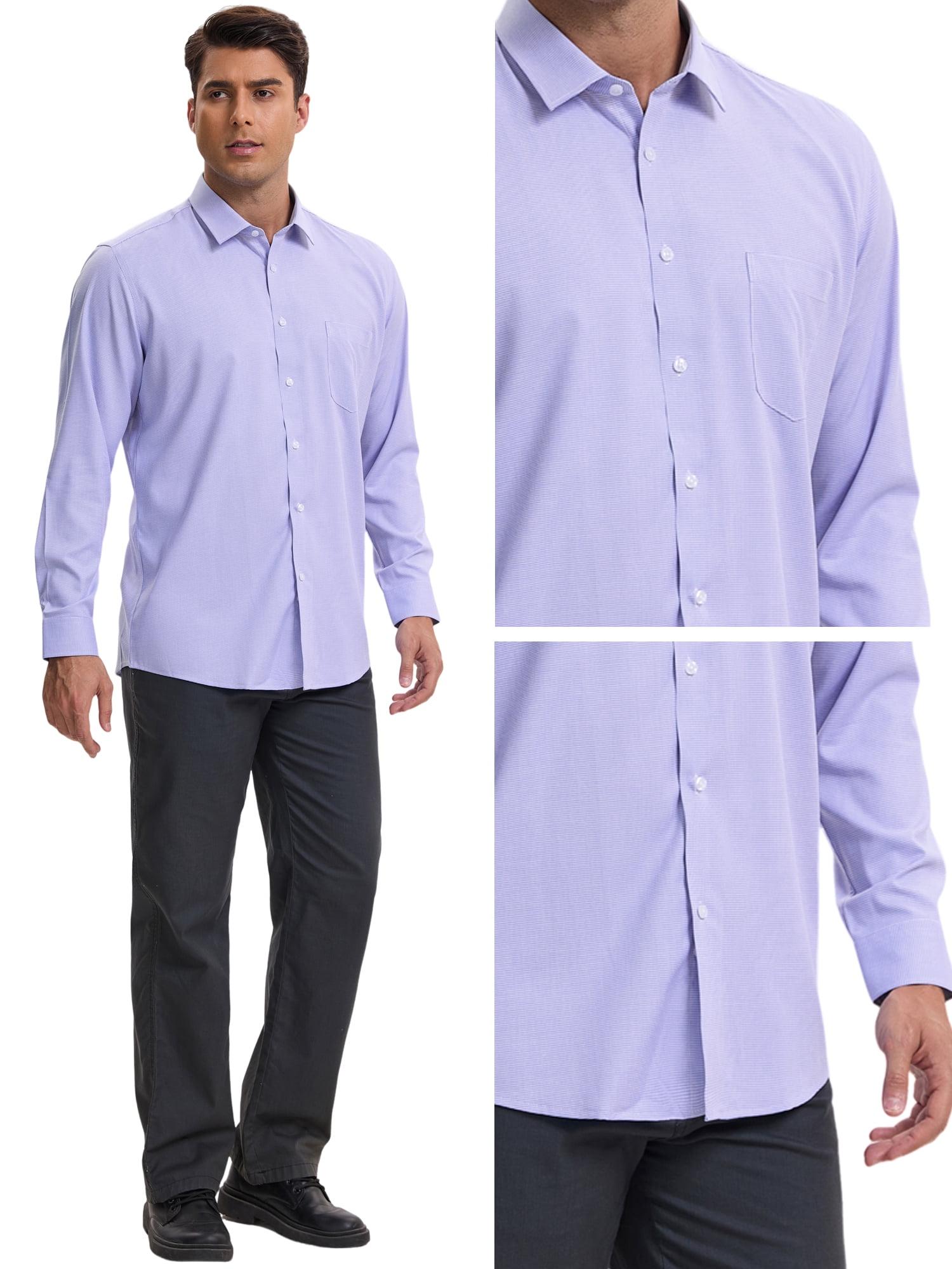 DARING DIVA Men's Plaid Long Sleeved Button Down Houndstooth Dress Shirts L Light Purple