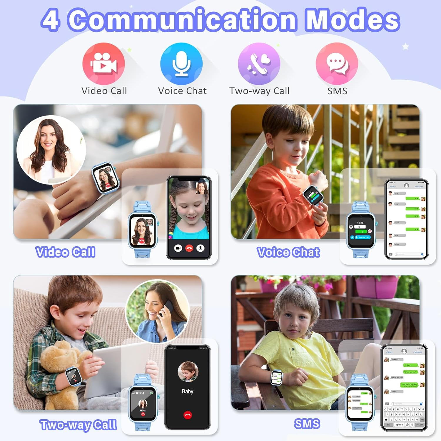 SHANNA 4G Smart Watch for Kids, GPS Tracker Watch, 2- Way Calling, Camera, SOS, WiFi, Touch Screen Kids Phone Watch for 4-12 Boys Girls Gifts, Blue