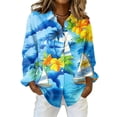 thumbnail image 2 of Minjewel Women's Tropical Print Button Up Shirt Long Sleeve Casual Top with Collar Hawaiian Style Blouse for Summer Beach Party and Everyday Fashion,Royal Blue,M, 2 of 6