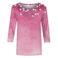 thumbnail image 4 of Classic Fit Womens Tops 3/4 Sleeve Shirts Vintage Floral Tshirts Round Neck Basic Tee Casual Blouse, 4 of 5