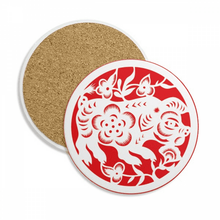 

Paper-cut Pig Animal China Zodiac Art Coaster Cup Mug Tabletop Protection Absorbent Stone