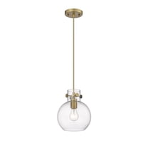 Innovations Lighting  Newton Sphere - 1 Light 8" Cord Hung Pendant Clear/Brushed Brass