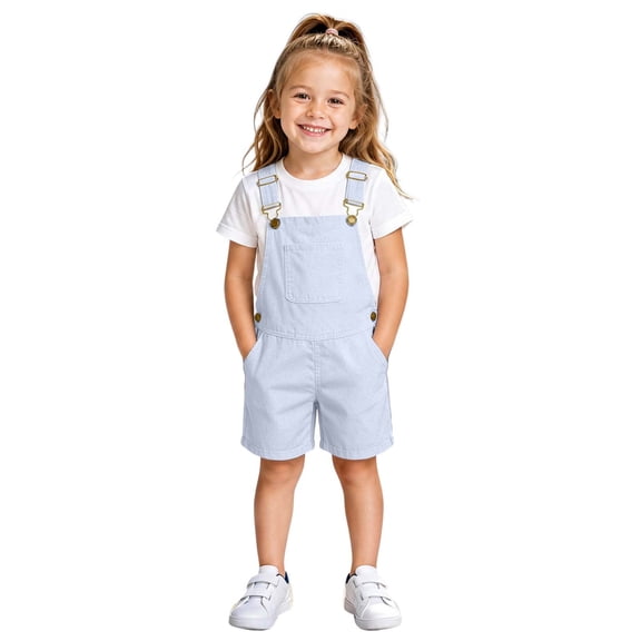 VBEWZET Boys Girls Adjustable Strap Short Overalls, Solid Color Casual Rompers with Front Pockets, Summer Trousers for Kids 4-13Y White 4-5 Years