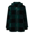 thumbnail image 5 of Womens Jacket Women's Plush Coat Long Sleeve Plaid Hooded Zipper with Pocket Loose Coat Womens Trench Coat GN1 M, 5 of 5