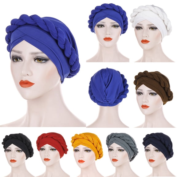 Women's Braided Design Turban Headwrap Stretch Knit Head Cover with Ruffle Trim
