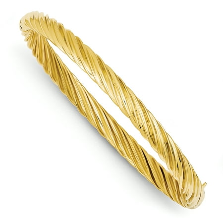 14k Yellow Gold 6.35mm Swirl Hinged Bangle Bracelet Cuff Expandable Stackable 7 Inch Gifts For Women For Her