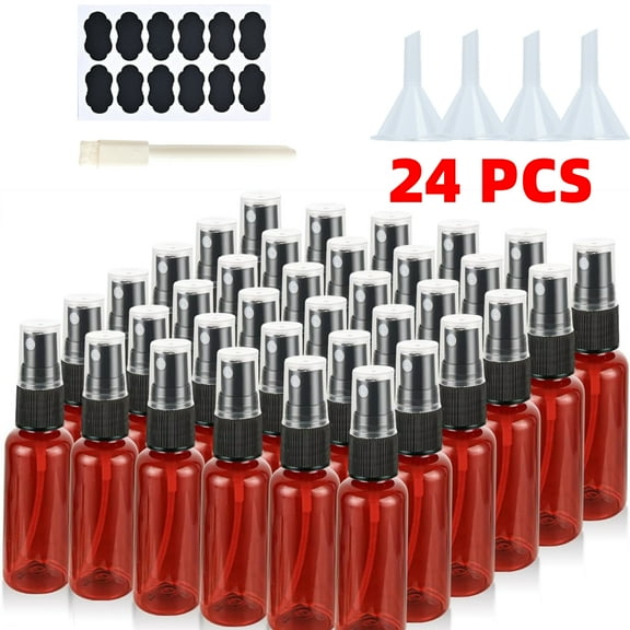 24Pack Small Spray Bottles 2oz, 60ml Travel Spray Bottle Bulk Black Fine Mist Sprayer, Empty Refillable Containers Portable Cosmetic Plastic Spray Bottles for Cleaning, Misting & Skin Care-Red Brown