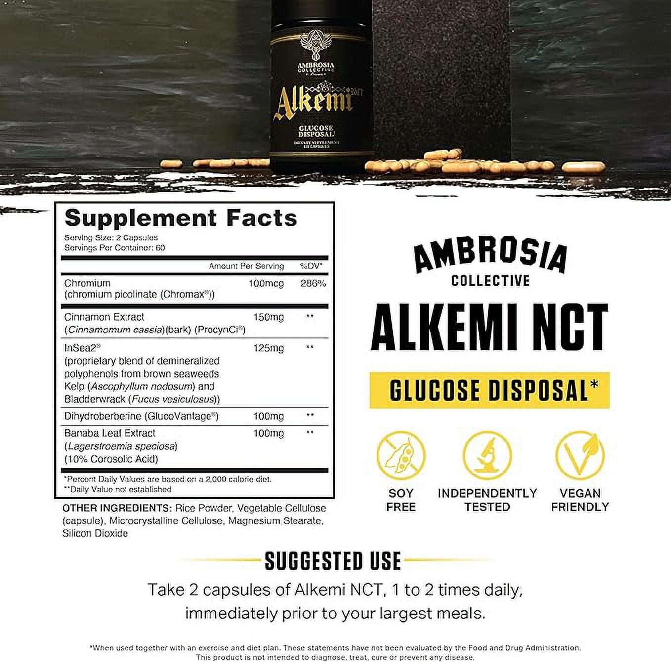Ambrosia Alkemi NCT - Support Agent with Berberine, ProCynCi Cinnamon Extract, Chromium Picolinate, InSea2, and GlucoVantage