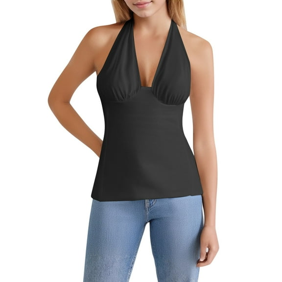 Daznico Tank Tops for Women,Women Neck Crop Top Sleeveless Crisscross Wrap Tank Top Summer Slim Fit Backless Top,Size S