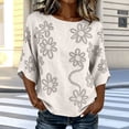 thumbnail image 2 of Tank Tops for Women 100% Cotton Fashion Casual Embroidery Round Neck 3/4 Sleeve Spring Blouse Tops, 2 of 6