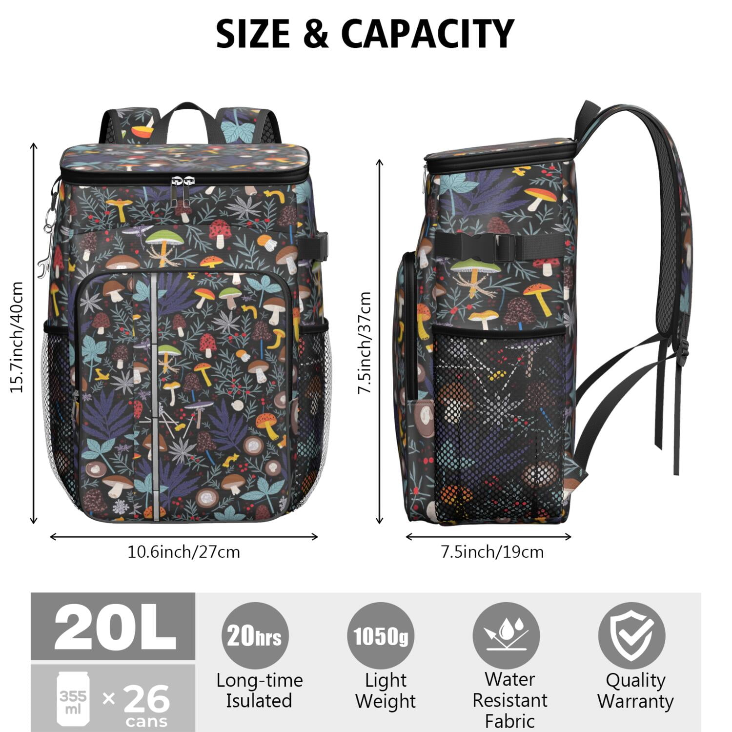 Insulated Cooler Backpack,Cooler Bag Insulated Leak Proof Travel Cooler Bag Waterproof Lunch Picnic Beach Work Trip Thermal Bag Drink Beverage Beer Bag Cooler Mushroom