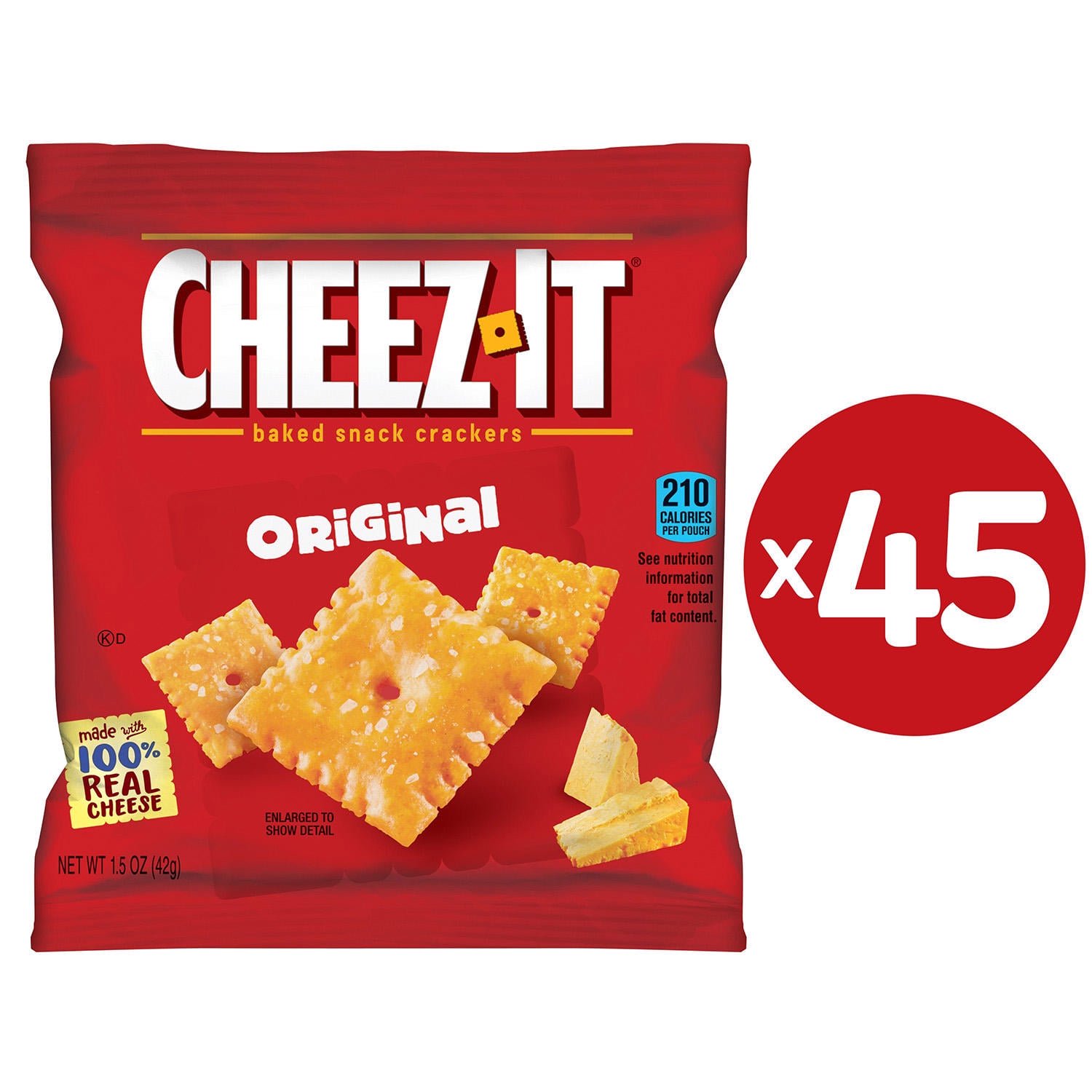 Cheez-It Original Baked Snack Crackers – 45 Pouches, 1.5 oz Each | 100% Real Cheese