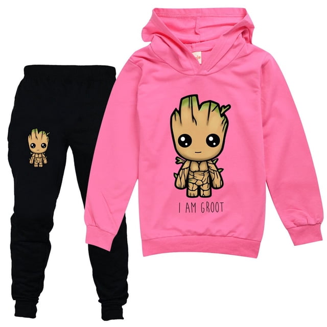 Conjunto de 2 piezas de sudadera y pantalones de manga larga para niños de otoño 2022, diseño de dibujos animados, soy Groot para niña y niño zhangmenya LED