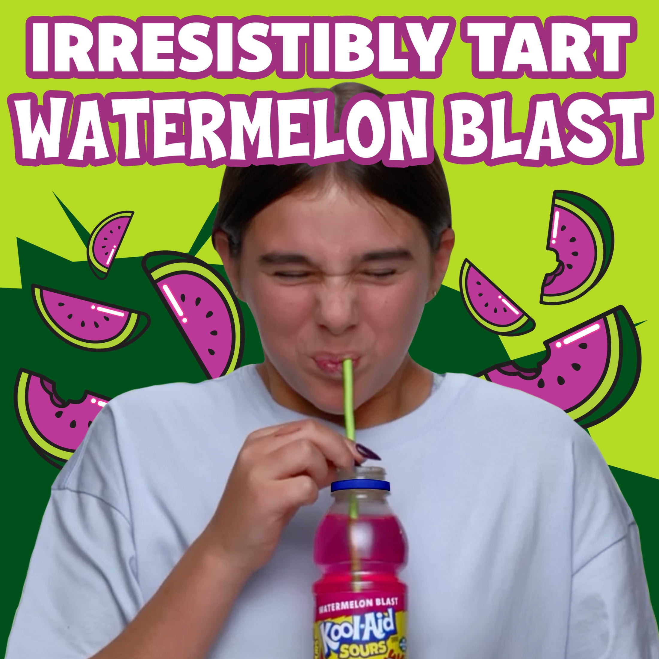 (12 pack) Kool-Aid Sours Naturally Flavored with other Natural Flavor Drink, 1 Bottle, for On-the-Go Hydration, Watermelon Blast, Sour Candy Flavor, No Artificial Dyes, 16 oz