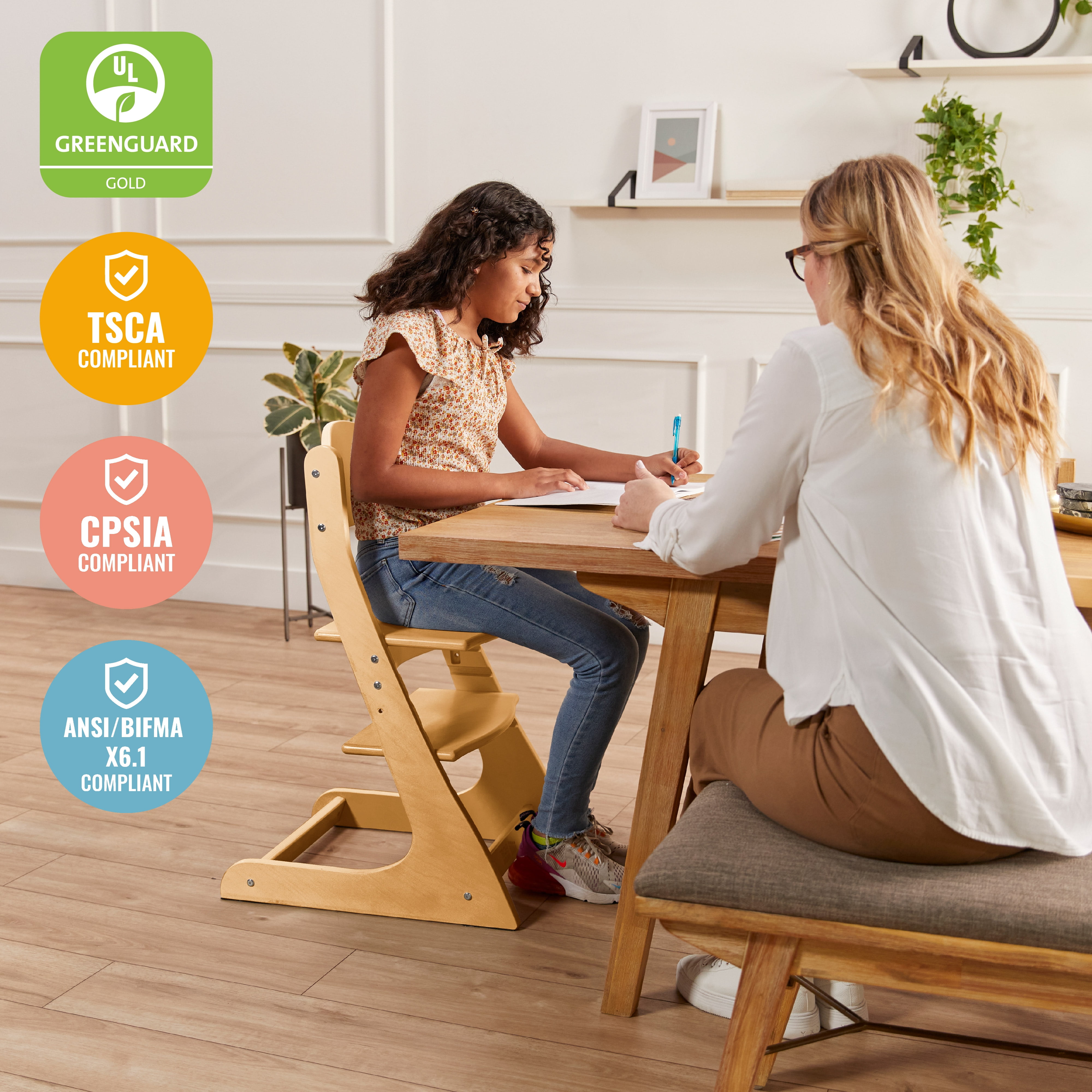 ECR4Kids Wooden Adjustable Grows with Me Transitional Chair, Montessori Furniture, Natural