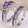 thumbnail image 3 of 2Pcs Princess Jewelry Square Faux Amethyst Rhinestone Inlaid Wedding Ring Band, 3 of 5
