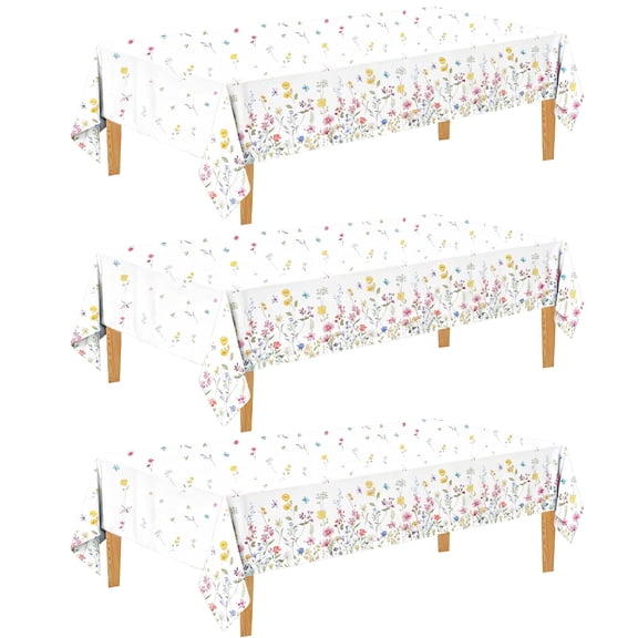 Wowhub Floral Plastic Tablecloth, 54 x 108 Inch wildflower Tablecloth Disposable for Rectangle Tables,Floral (Pack of 3)