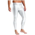 thumbnail image 3 of YiZYiF Men's Shiny Oil Leggings High Waist Stretchy Compression Pants Glossy Gym Fitness Underpants White L, 3 of 7