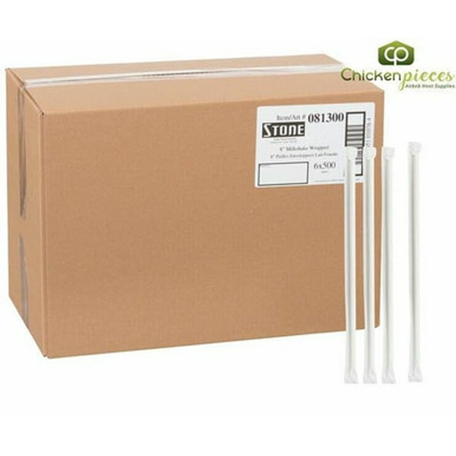 Stone Plastics Straw Plastic Wrap Milkshake 8 inches 500 CT (6/Case)