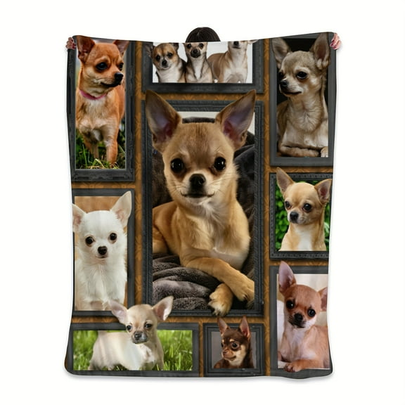 Vintage Style Chihuahua Print Flannel Blanket Multi-Color Animal Pattern Soft Warm All-Season Universal Camping Travel Durable Fabric Pet Owner Exclusive