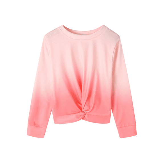 Oudiya Girls Twist Front Tie Dye Sweatshirt Casual Long Sleeve Pullover Crop Tops for Kids 4-12Y