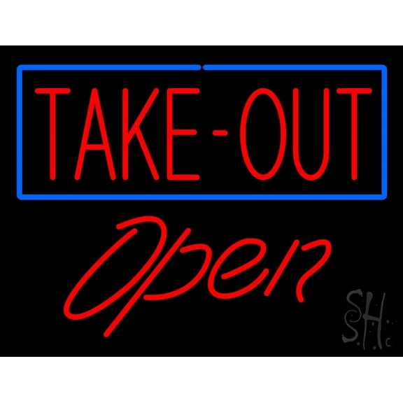 Take-Out - Open LED Neon Sign 15 x 19 - inches, Clear Edge Cut Acrylic Backing, with Dimmer - Bright and Premium built indoor LED Neon Sign for Bar decor.