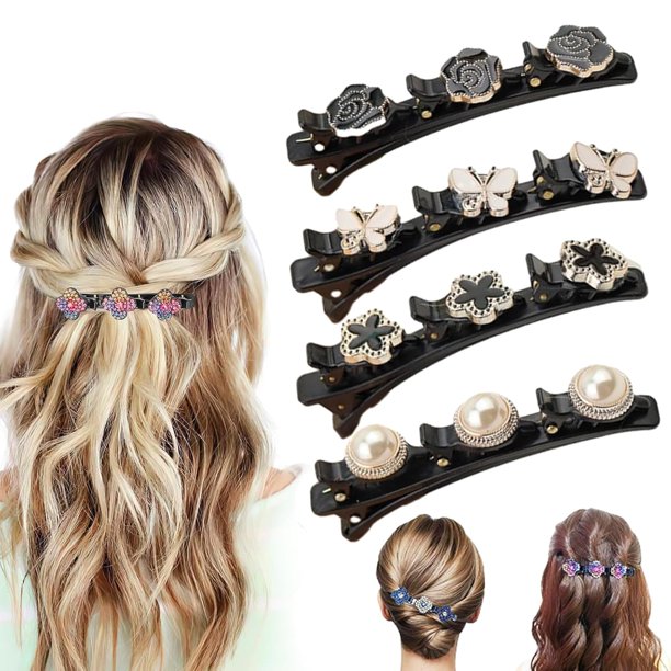 Pinzas para el cabello trenzadas - Pinzas para el cabello trenzadas con piedras de cristal brillantes, pinzas para el cabello trenzadas para mujeres, pinzas para el cabello trenzadas con piedras de cr