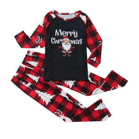 

Tangnade home pajamas Christmas Kids Print Blouse Tops And Pants Xmas Family Clothes Pajamas Women Blouse Black 6T