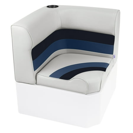 Wise 8WD133-1008 Deluxe Series Pontoon Radius Corner Lounge Seat and Backrest Cushion Set  White/Navy/Blue