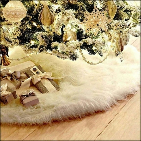 60 Inch Faux Fur Christmas Tree Skirt White Plush Skirt for Merry Christmas Party Christmas Tree Decoration