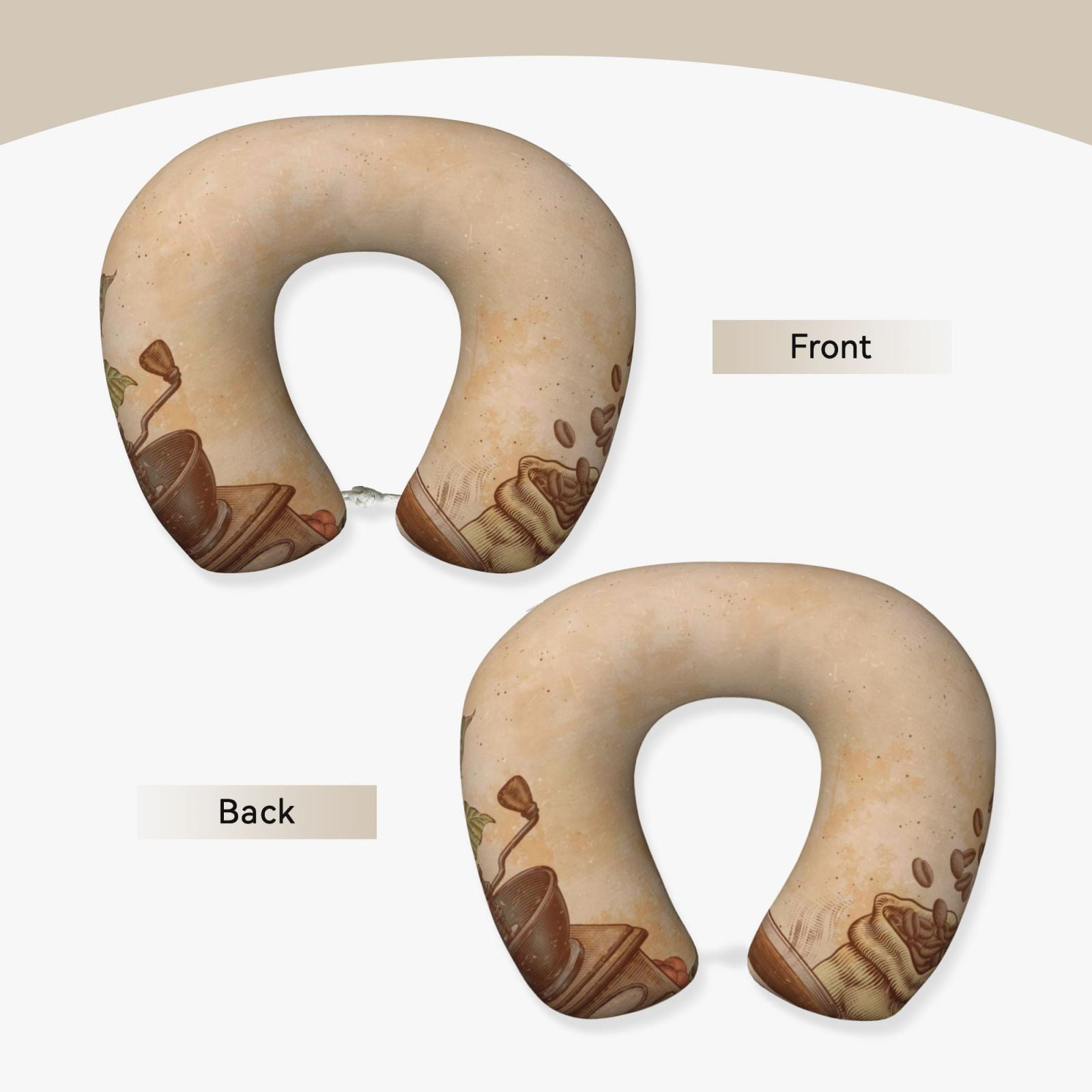 Xecao Engraved Coffee On Kraft Paper Print Memory Foam Cervical Neck Pillow Versatile U-Shaped Pillows for Home,Office,Camping,Travelling,Soft Washable Cover