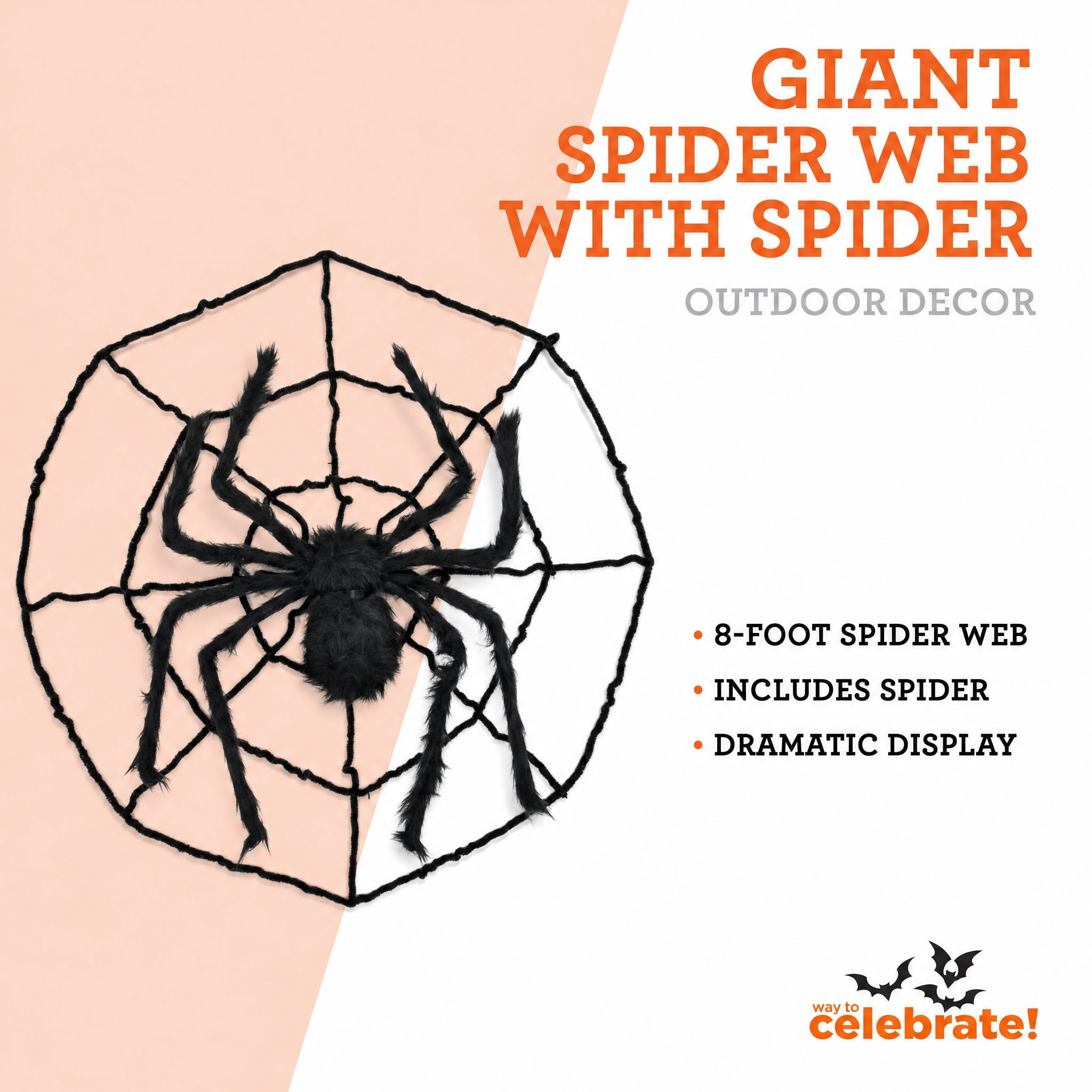 Giant Spider Web with Spider Decoration, Black, 8', Halloween by Way To Celebrate